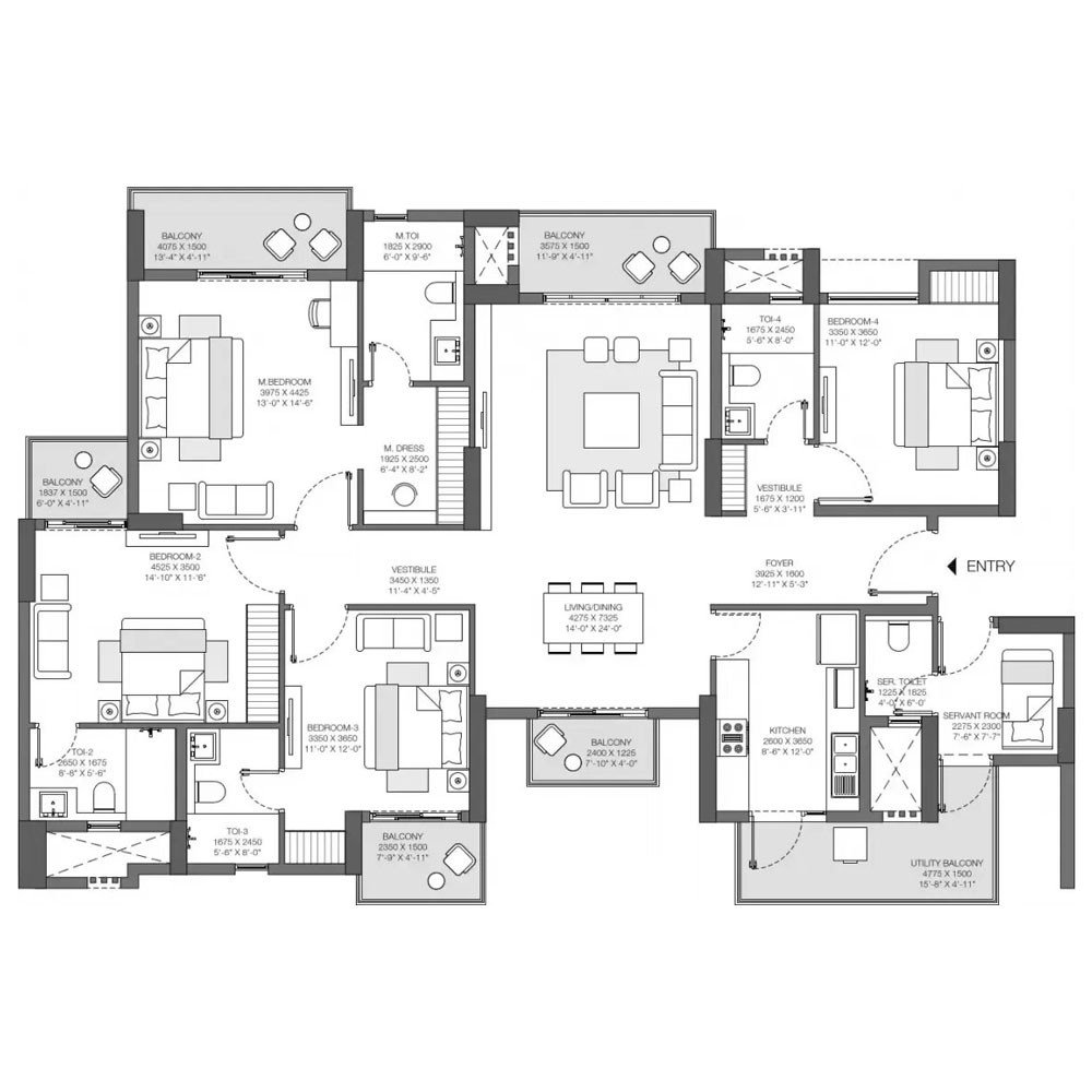 4 BHK + 1 Store/Utility