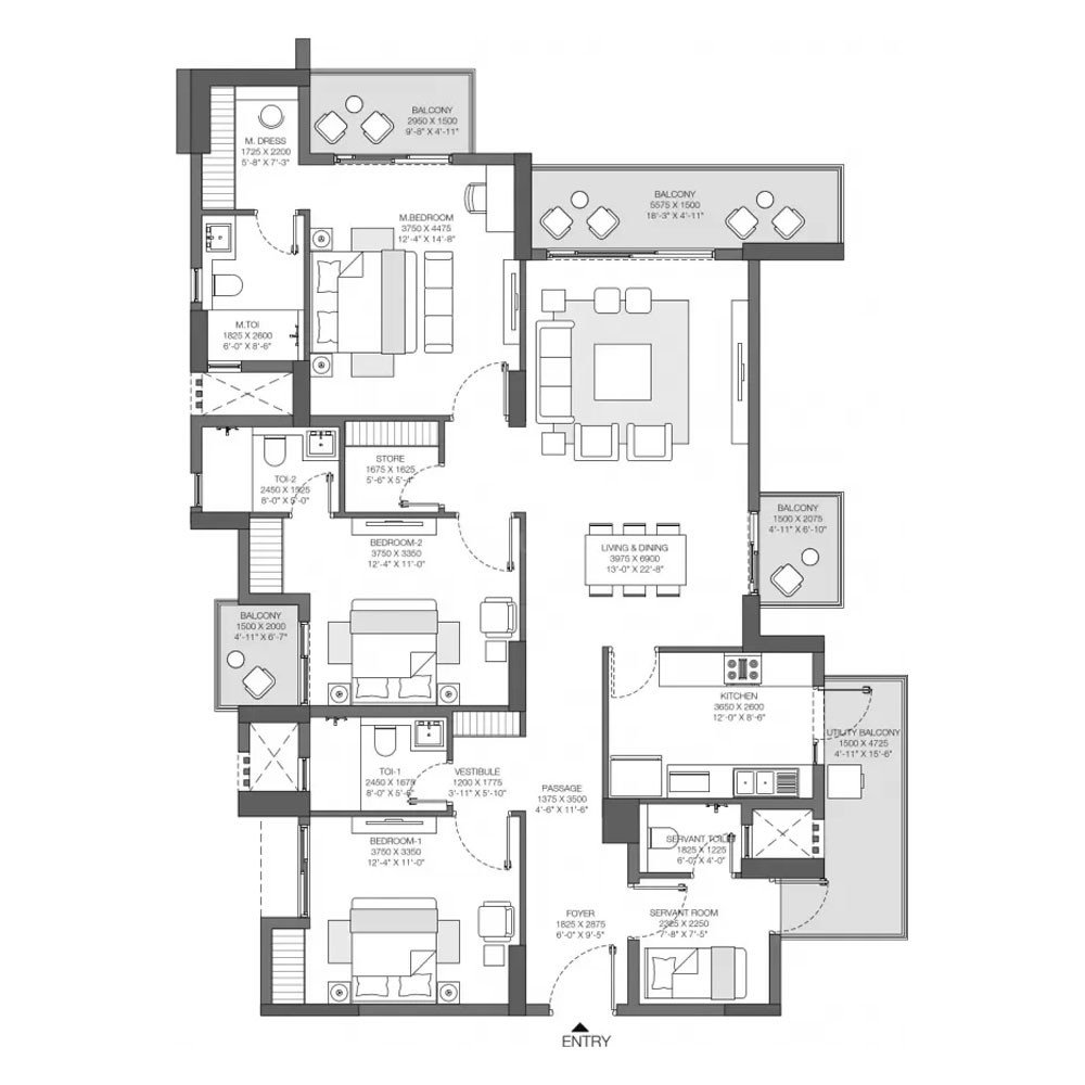 3 BHK + 2 Store/Utility